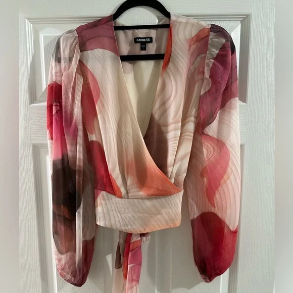 Express Women's Multicolor Sheer Sleeve Crop Top - Picture 1 of 5